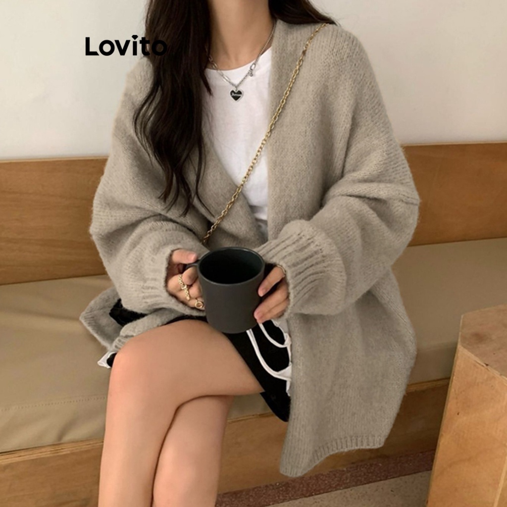 Lovito Áo cardigan trơn cơ bản thông thường cho nữ LNE27050