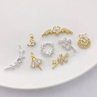 Mặt dây chuyền vàng 14K giữ màu bạc Micro-Ind Zircon Vòng hoa bông tuyết diy