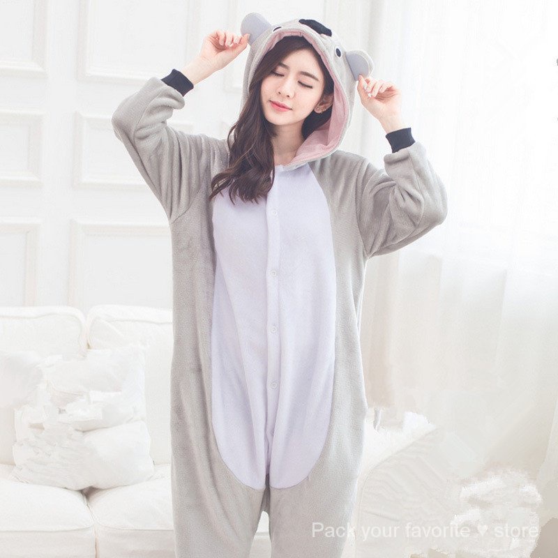 Bộ Đồ Ngủ Liền Thân Vải flannel In Hoạt Hình Gấu Trúc / Gấu Trúc / Báo Hồng Thời Trang Thu Đông Cho Nam Và Nữ