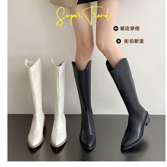 Giày bốt cổ cao có khóa kéo giữ ấm thời trang thu đông mới