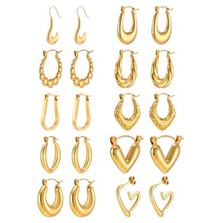 Bông Tai Dạng Vòng Hình Chữ u Bằng Thép Không Gỉ Mạ Vàng 18k Không Gây Dị Ứng Thời Trang Cho Nữ