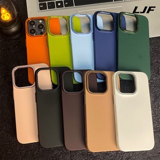 Tương thích cho iphone 15 14 plus pro max kim loại bền lỗ lớn khung ống kính cảm giác da pc vỏ bảo vệ mặt sau vỏ