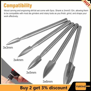 Set 5 Mũi Khoan Chạm Khắc Gỗ DIY Chuyên Dụng