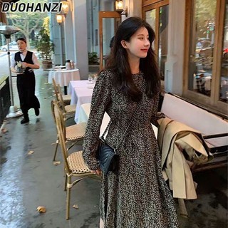 Đầm len DUOHANZI dài tay thanh lịch thời trang cho nữ