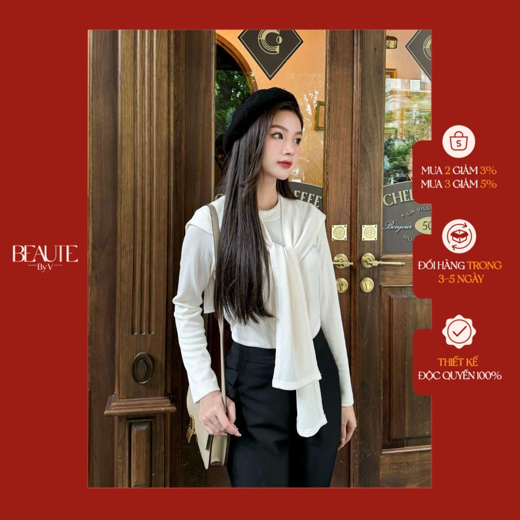 BEAUTEBYV - Áo len mỏng nữ kèm đai vai rời Lunae