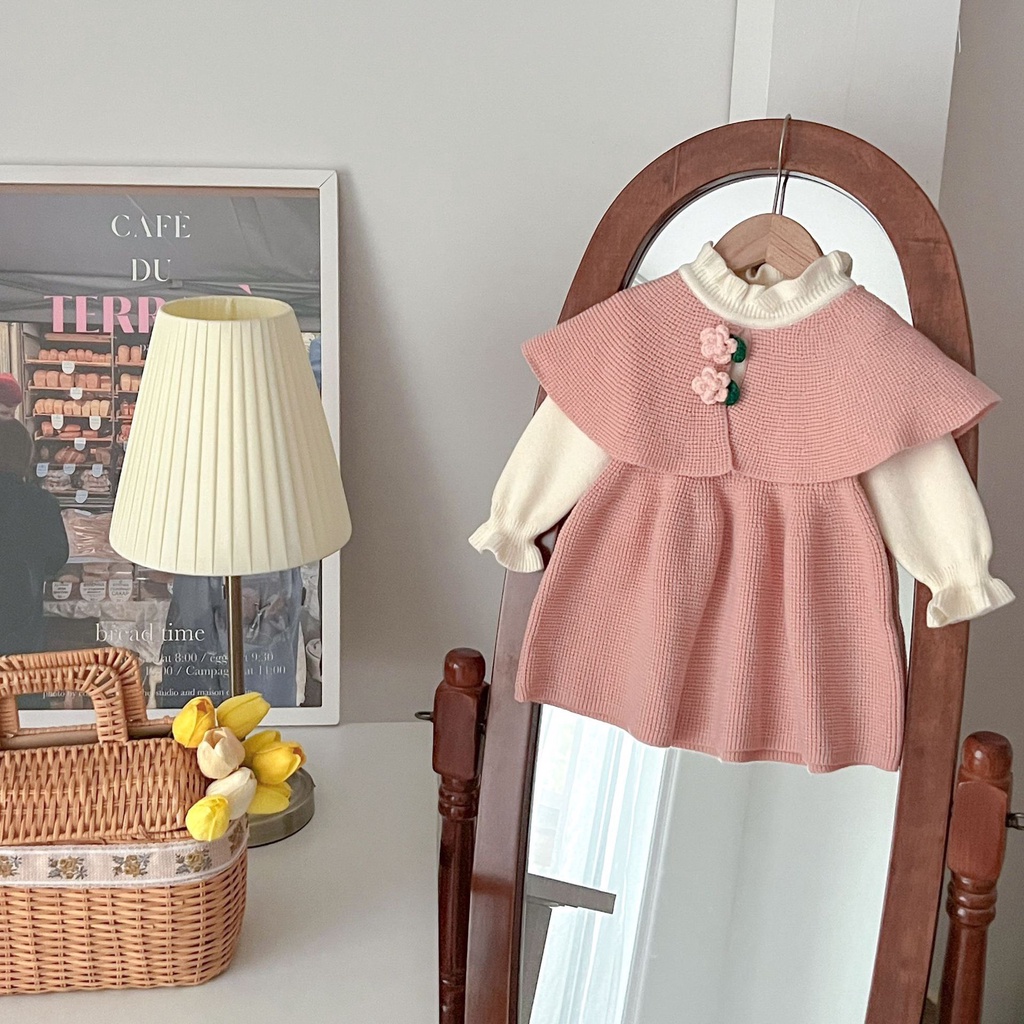 VÁY LEN DÁNG XÒE TRÙM VAI ĐÍNH HOA XINH XẮN CHO BÉ- HÀNG QCCC