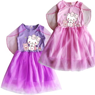 Hello kitty đầm không tay kèm áo choàng vải tuyn in hình mèo kitty cho bé gái 2-12 tuổi