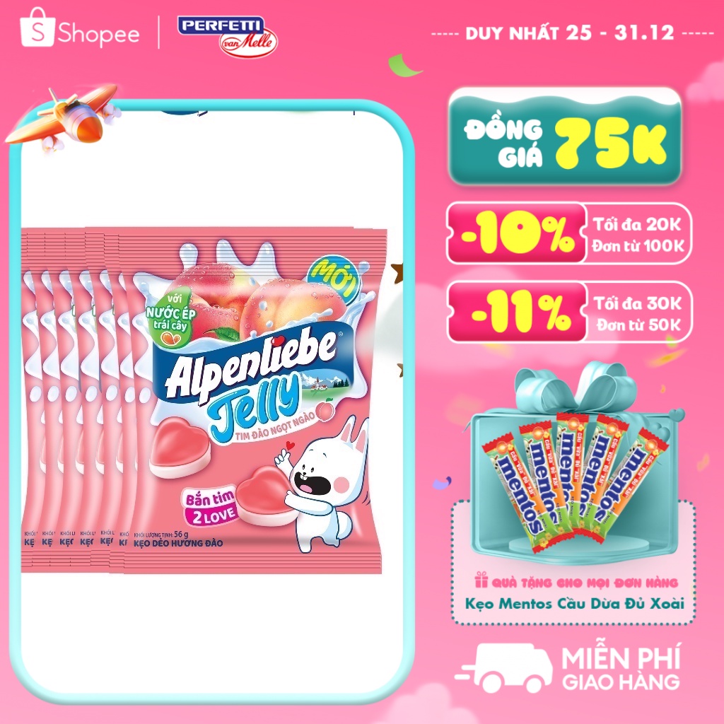 Combo Kẹo dẻo Alpenliebe Jelly Tim Đào Ngọt Ngào