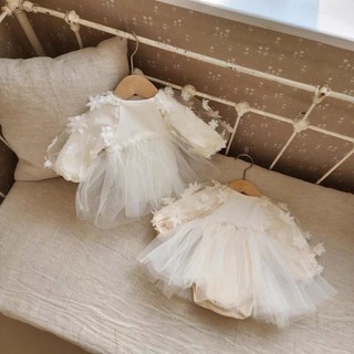 Áo liền quần thêu hoa hai màu sắc dành cho bé gái 0-24 tháng tuổi