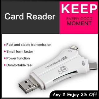 Zevaret Đầu Đọc Thẻ Nhớ sd & micro usb / usb type-c / usb 4 Trong 1 Cho iphone ipad mac & android
