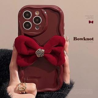 Ốp Điện Thoại TPU Phối Nhung Màu Trơn Đính Nơ Cho Iphone 7 8 PLUS X XR XS 11 12 13 14 15 MINI PRO MAX