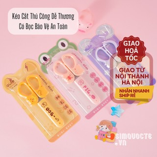 Kéo cắt giấy thủ công OULE có nắp bảo vệ hoạ tiết dễ thương Kéo cắt an toàn màu pastel tiện lợi ST556