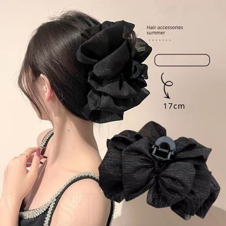 Kẹp Tóc Hình Nơ Lưới Bong Bóng Hai Mặt Màu Trắng Đen Phong Cách Pháp Cổ Điển Thanh Lịch