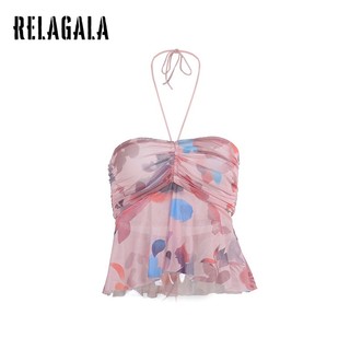 RelaGala Nữ Mới Thời Trang Đơn Giản In Màu Cổ Phù Hợp Với Áo Thun Mỏng Xếp Ly