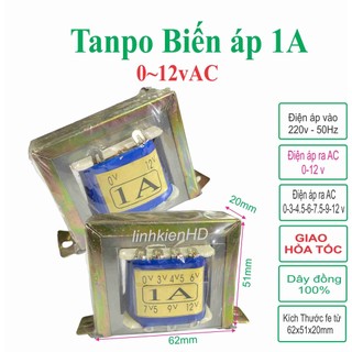 Biến áp đối xứng hạ áp ac vào 220v ra ac 0v ~ 12v - 1a - linhkienhd