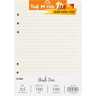 Ruột sổ còng A5 200 trang nét đứt Caro kẻ ngang line 100gsm, giấy refill binder sổ Klong tiết kiệm