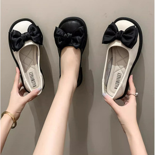 Giày búp bê nữ lolita đính nơ mũi tròn phong cách Ulzzang da mềm êm chân BB-0211