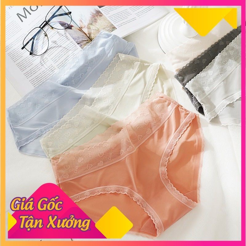 Set 10 quần lót lụa băng sữa tàng hình, cạp ren trái tim mềm mại, thoáng khí không lộ viền-Helen sho