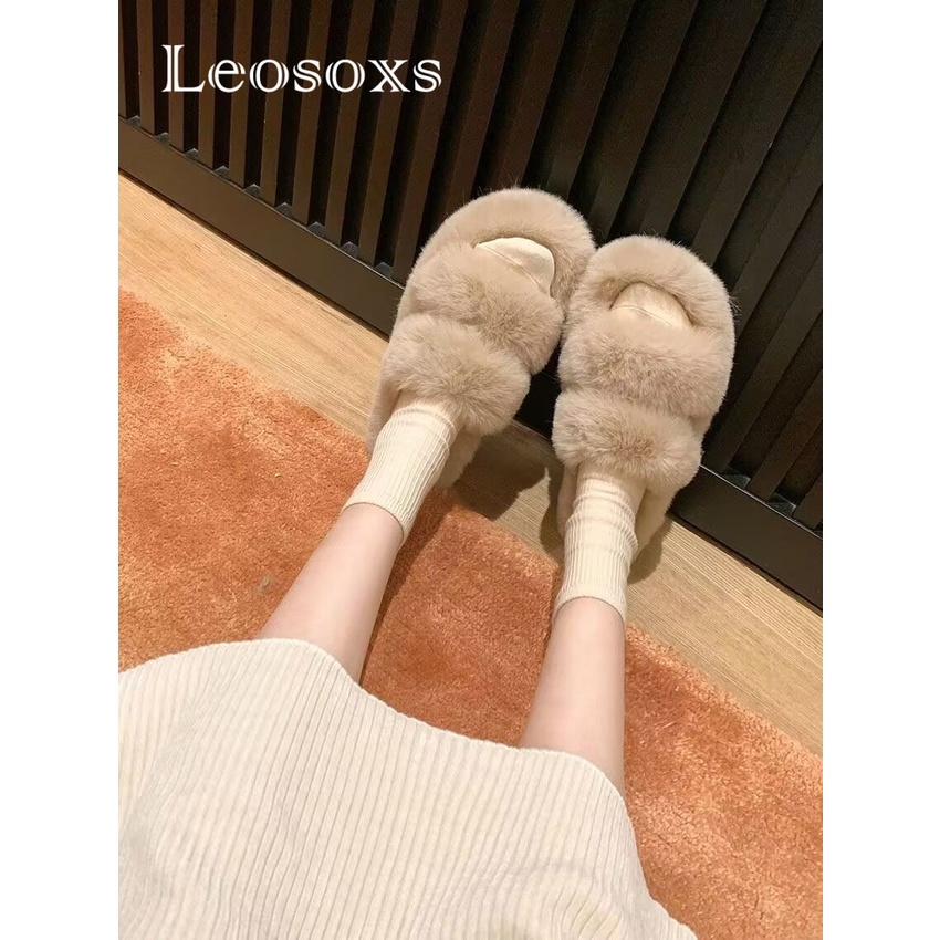 Dép lông LEOSOXS B92H0IW 35Z230831 đế dày thoải mái xinh xắn thời trang mùa đông