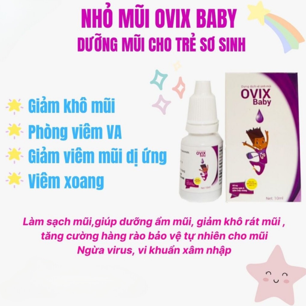 Nhỏ Mũi Ovix Baby  Cho Bé Giúp Vệ Sinh Mũi, Dưỡng Ẩm Tự Nhiên, Giảm Viêm Mũi Xoang 1 lọ 10ml
