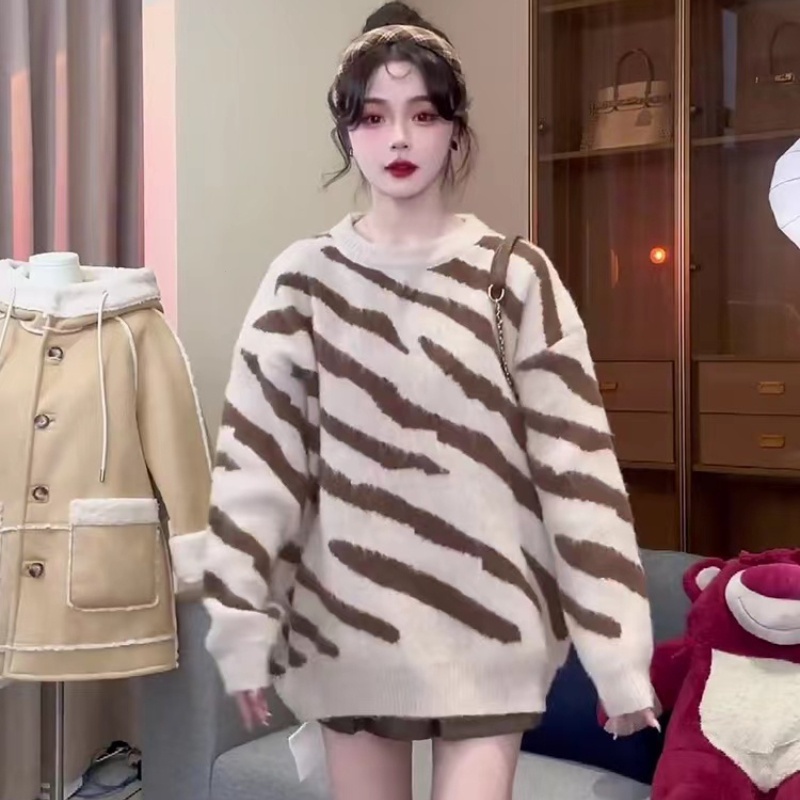 Áo Len Dài Tay Họa Tiết Ngựa Vằn Thời Trang Thu Đông Hàn Quốc Mới áo sweater áo cardigan