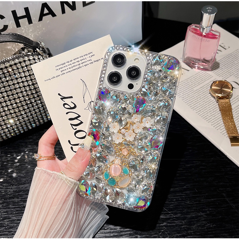 Ốp Điện Thoại Hình Lọ Hoa Đính Đá 3d Lấp Lánh Cho iphone 15 14 pro max 13 12 11 pro max xs max 13 12