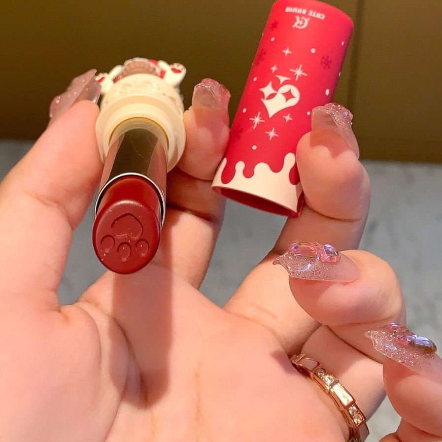 Bộ Son Môi Màu Ngọc Bích Hình Thỏ Dễ Thương Phong Cách Giáng Sinh Kèm Hộp Quà Tặng