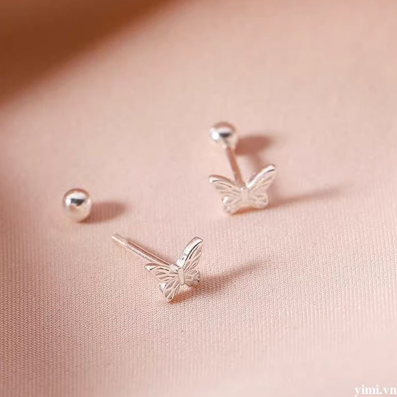 Bông Tai Mạ Bạc 925 Hình Bướm Đính Đá Thời Trang Hàn Quốc Cho Nữ