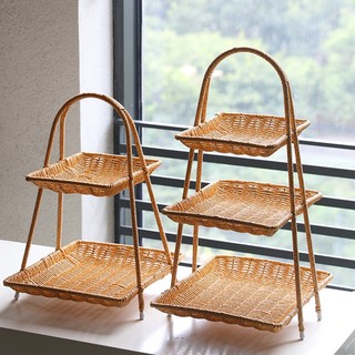 Khay Đựng Trái Cây Nhiều Tầng Bằng Mây Giả Sang Trọng Phong Cách Bắc Âu
