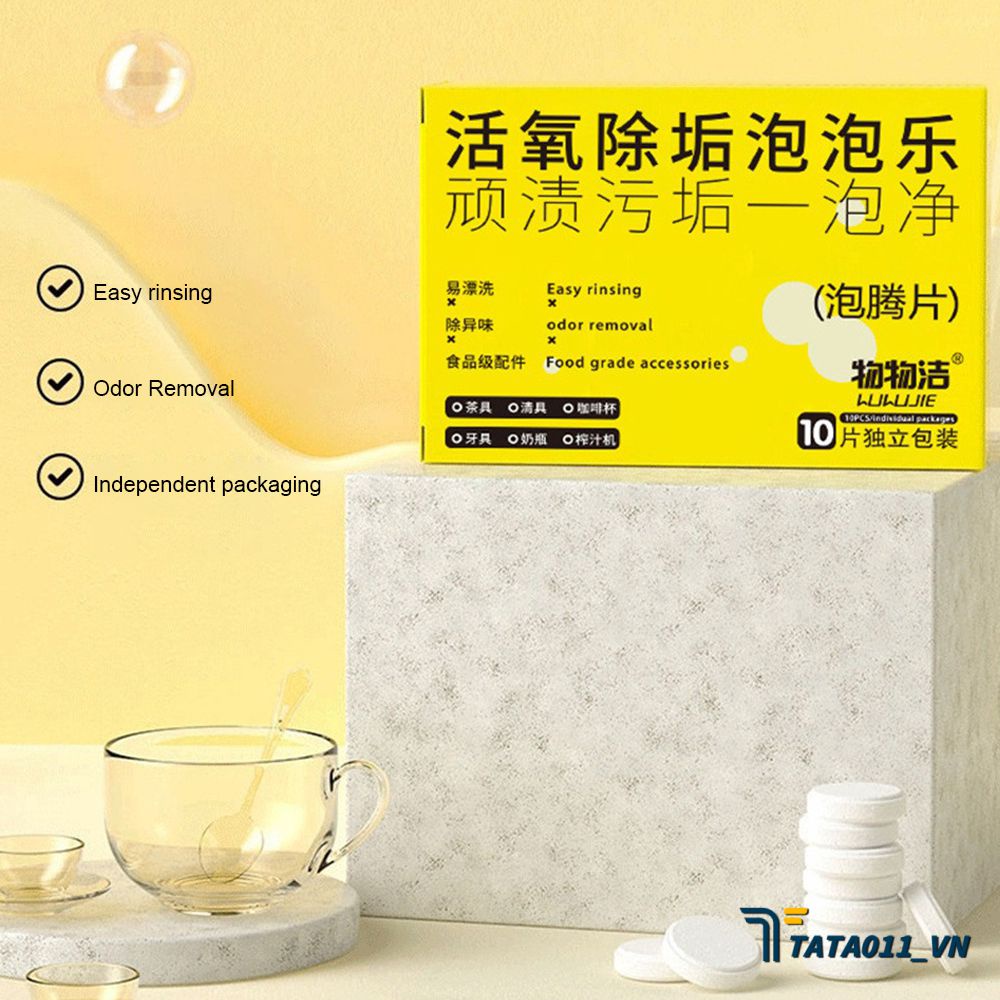 Viên Làm Sạch Tẩy Cặn Oxy 10 Viên Bụi Bẩn Cứng Đầu Một Lưới Trà Bọt Trà Sủi Bọt