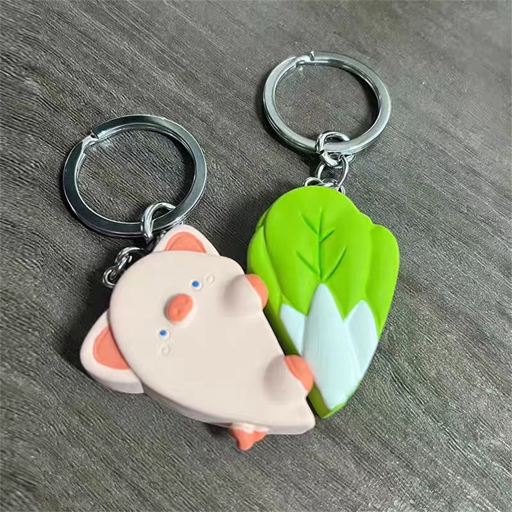 Lợn Vòm Bắp Cải Mặt Dây Chuyền Hình Trái Tim Rau Móc Chìa Khóa Cặp Đôi Dễ Thương Hút Từ Tính Búp Bê Nhựa Móc Khóa | Cici01