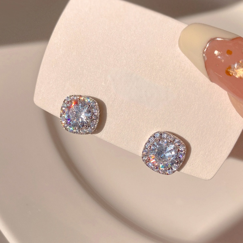 Bông Tai Bạc Hình Vuông Đính Đá zircon Đơn Giản Thời Trang Cho Nữ