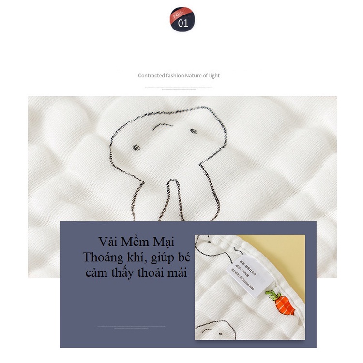 Yếm xô chữ U cho bé vuông 8 lớp cúc bấm 2 mặt màu trắng to dày dặn, thoáng khí siêu thấm hút size 30 x 22 cm Uni Baby