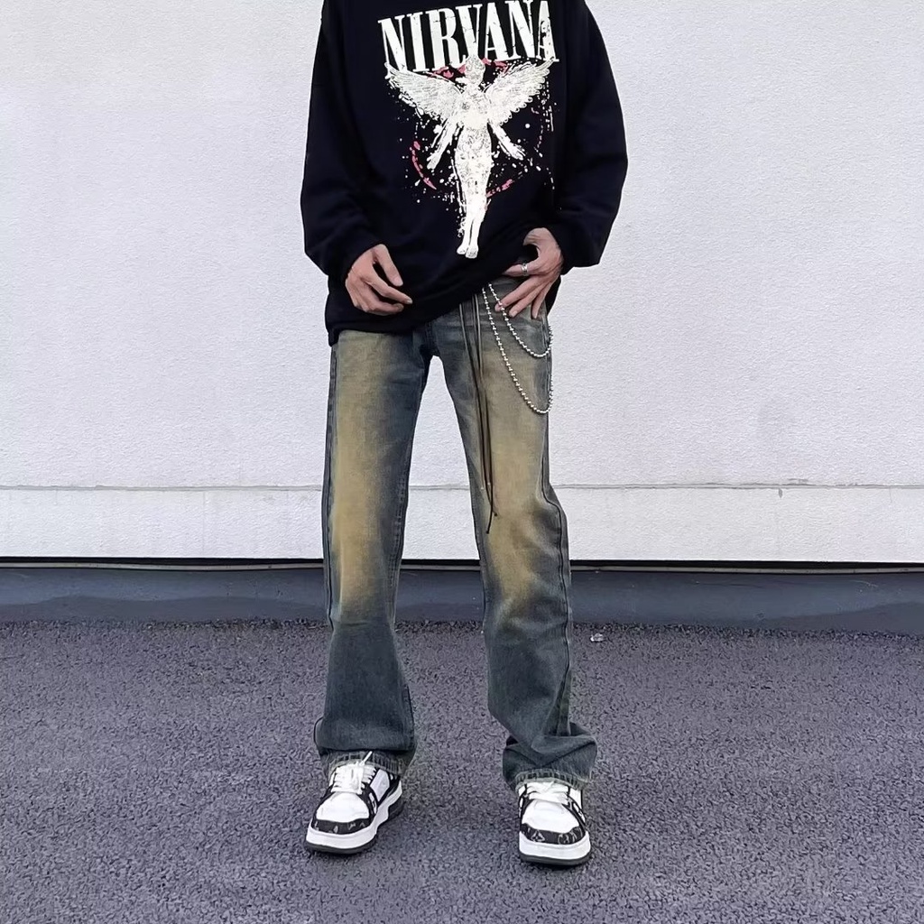 Quần Jean Dài Ống Loe Dáng Rộng Kiểu vintage Mỹ Cá Tính Cho Nam