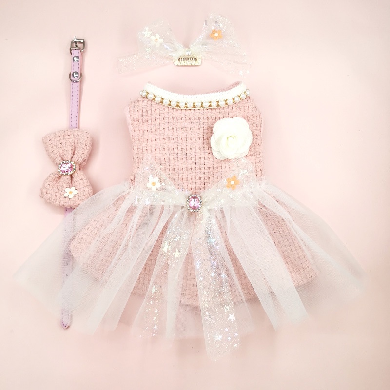 Set 5 Nơ Đính Kim Sa Màu Hồng Xinh Xắn Cho Thú Cưng