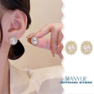 Bông tai mạ bạc 925 hình oval lấp lánh