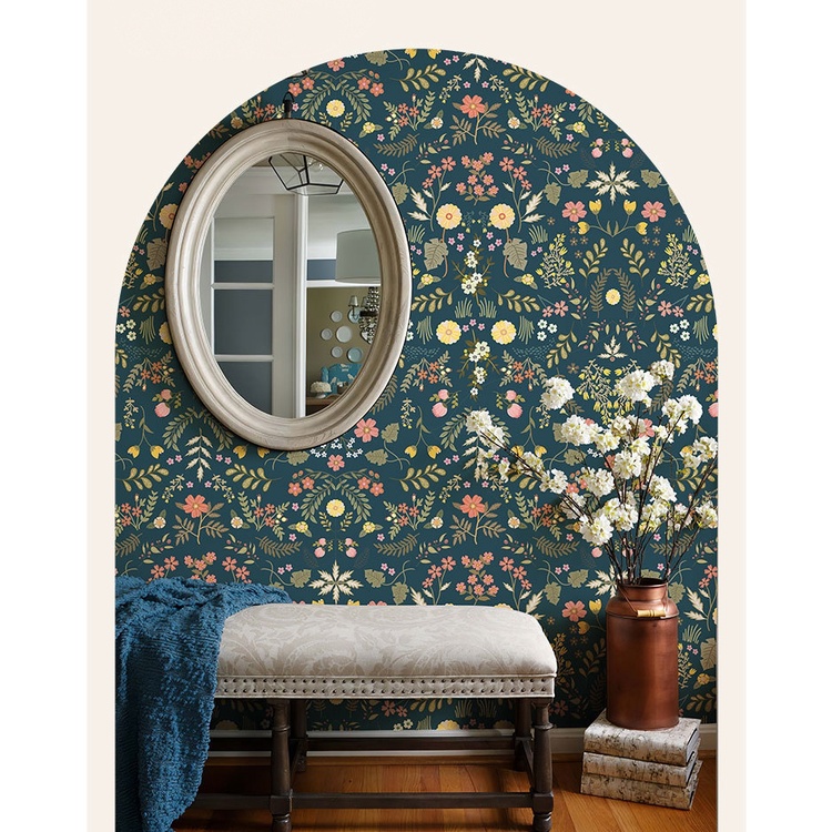 Giấy Dán Tường Tự Dính Chống Thấm Nước Họa Tiết Hoa Màu Xanh Dương Trang Trí Phòng Ngủ