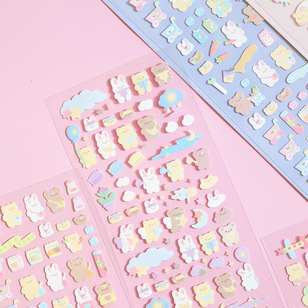 Galicici ins Nhãn Dán Hình Thỏ Và Gấu Bạc Dễ Thương Dùng Trang Trí Ảnh diy