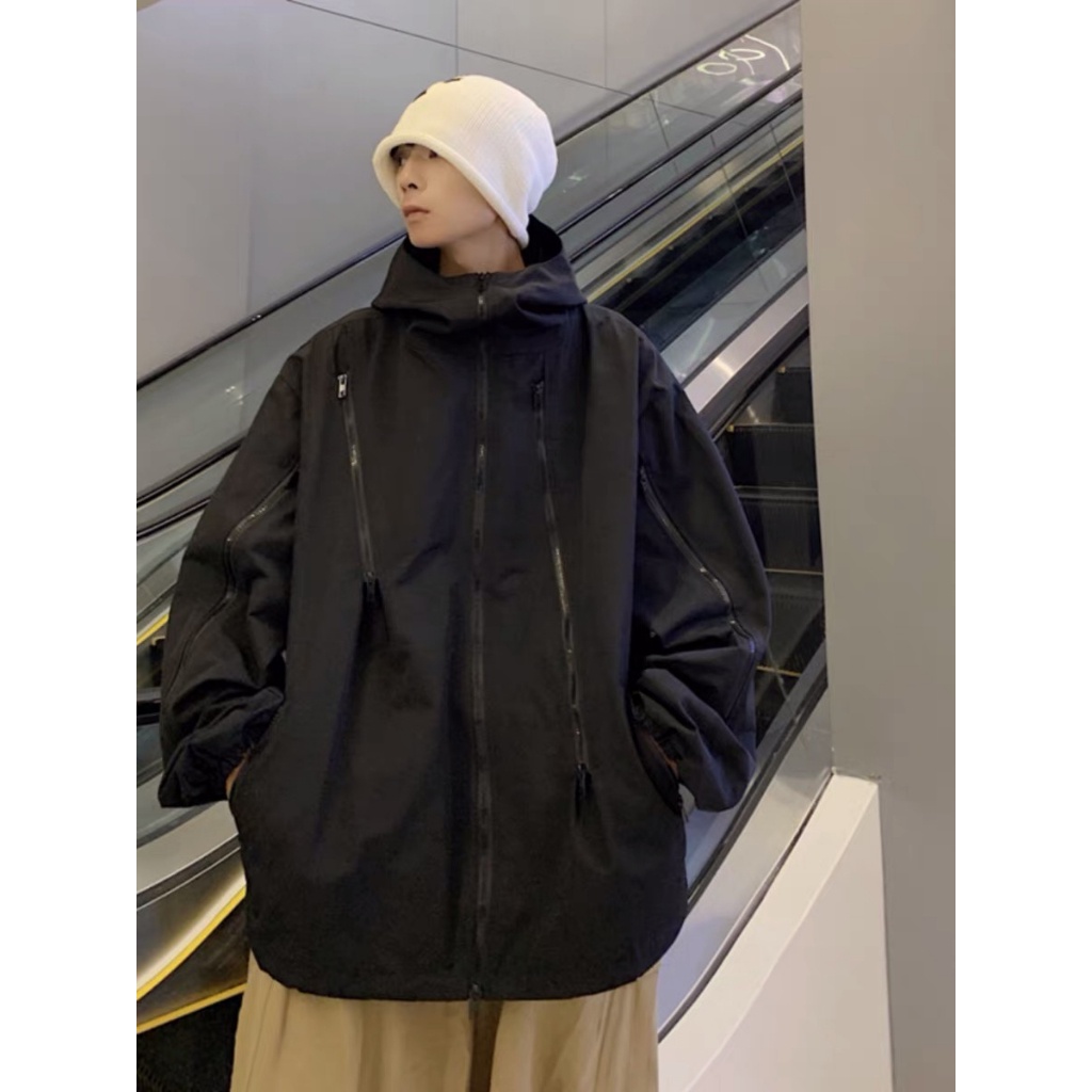 Áo khoác gió dù nam có mũ thiết kế nhiều khóa kéo phong cách hiphop đường phố EA100 Meme