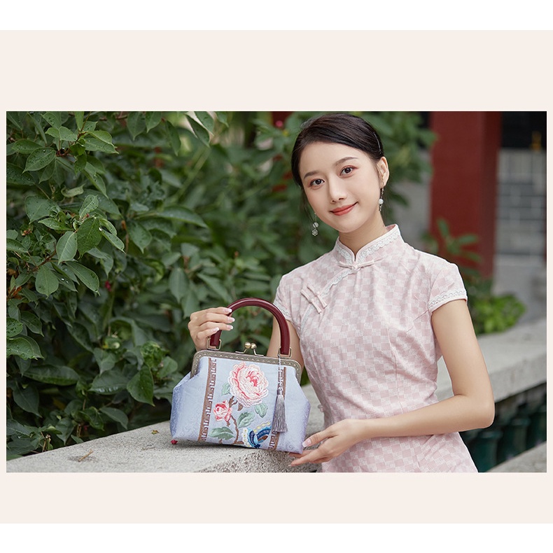 Túi hoa,thêu Tua rua,túi xách size lớn,26cm,túi mặc áo dài