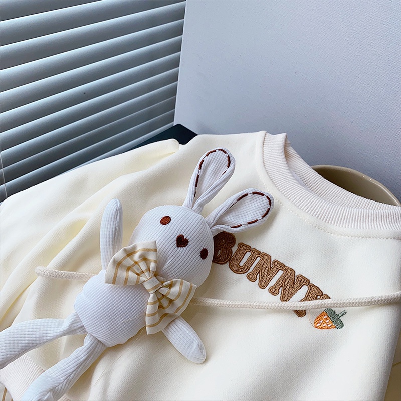 Thời Trang Bộ Áo Thun cotton Tay Dài In Hình Thỏ 2023 Kèm Quần Ống Loe Dành Cho Bé Gái