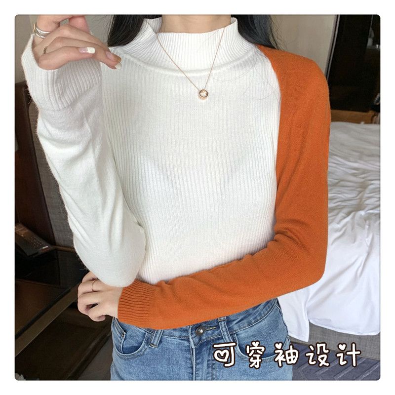 Khăn Choàng Cổ Dệt Kim Nhỏ Phối Màu Trang Trí Dễ Phối Đồ Cho Nữ co