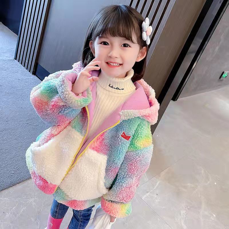 Momose Áo Khoác Lông Cừu Có Nón Nhuộm Màu Phong Cách Hàn Quốc Thời Trang Thu Đông Cho Bé Gái Trung Niên