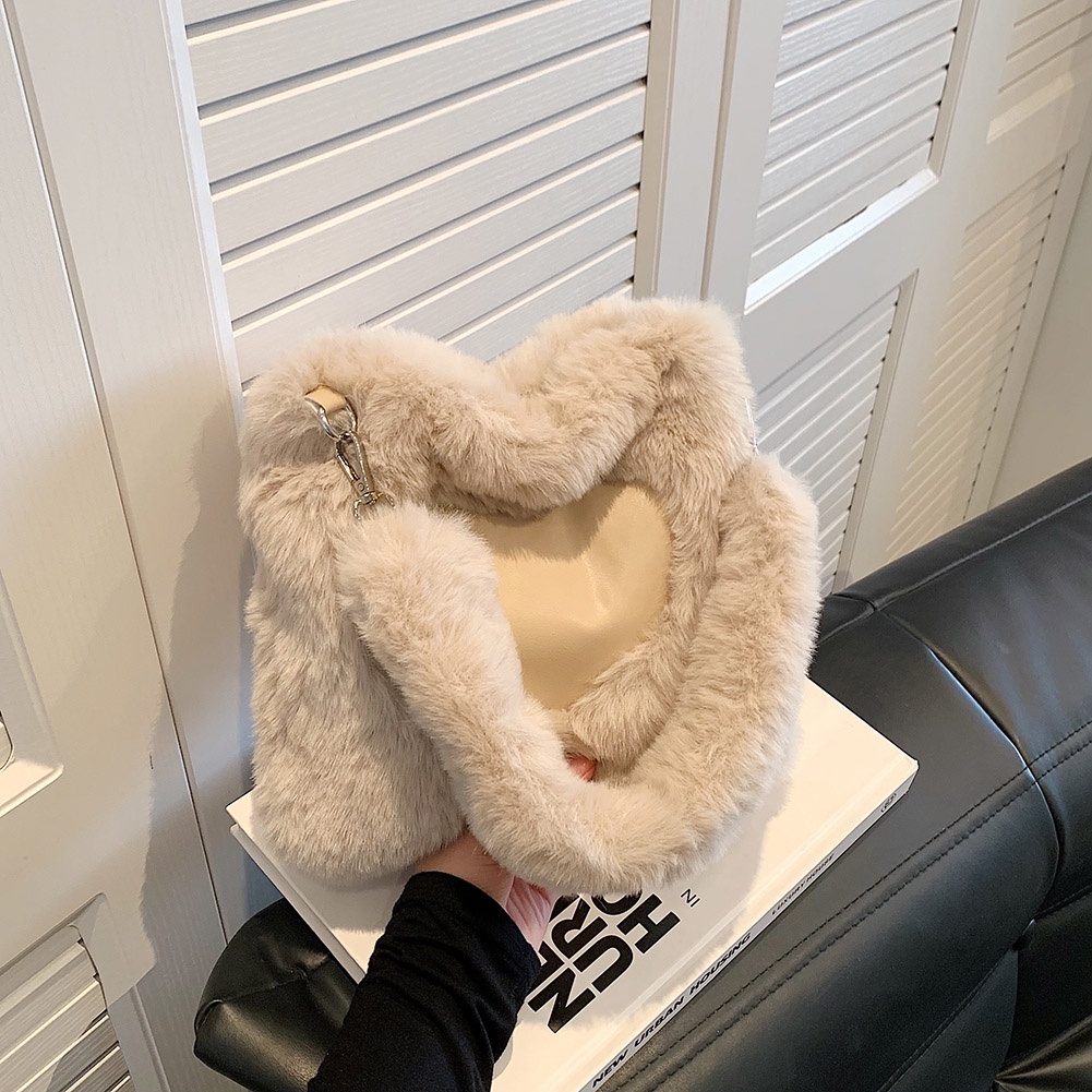 Túi tote Đeo Chéo Vai Xách Tay Hình Trái Tim Lông Xù Mềm Mại Thời Trang Đơn Giản Dành Cho Bạn Nữ