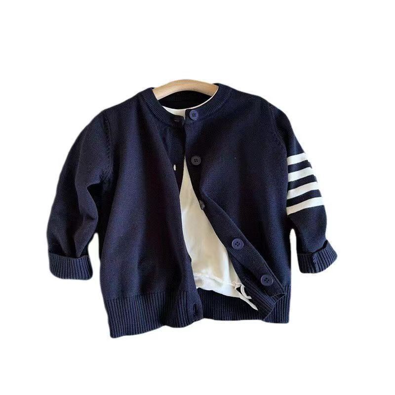 Áo Khoác cardigan Dệt Kim Một Hàng Nút Cổ Tròn Thời Trang Xuân Thu Hàng Mới Dành Cho Bé Trai Bé Gái
