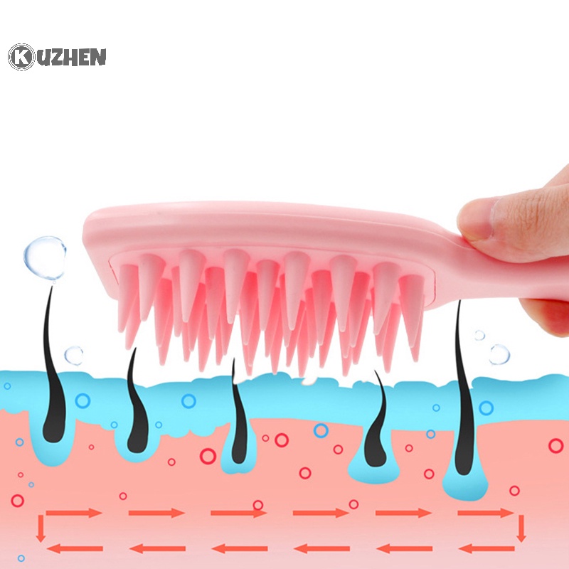 Kuzhen Bàn Chải Gội Đầu Mát Xa Da Đầu Bằng silicone Tay Cầm Dài Tiện Lợi