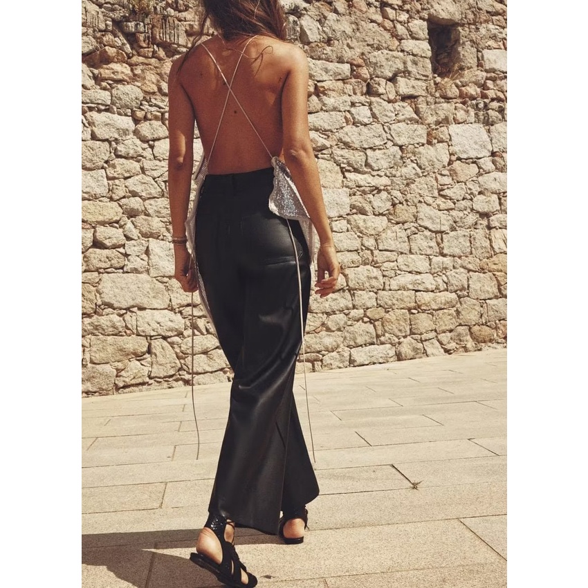 Zara Quần Dài Giả Da pu Ống Rộng Lưng Cao Thời Trang Mùa Thu Cho Nữ 2969240