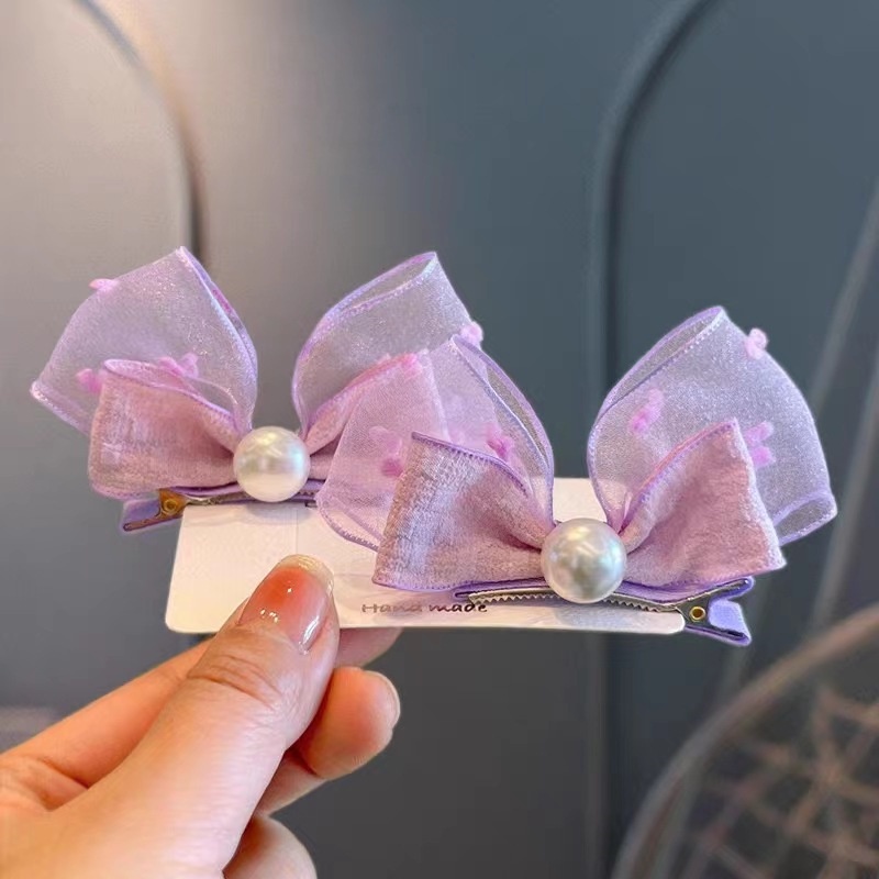 Kẹp Tóc Nơ Lưới Đính Ngọc Trai Thời Trang Mùa Hè Cho Bé Gái