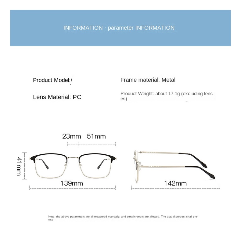 [-0°~-400°Kính Nửa Gọng Kim Loại Chống Ánh Sáng Xanh Dành Cho Nam Và Nữ