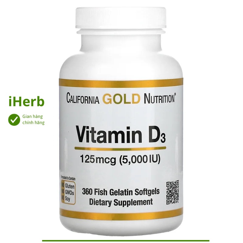 Viên uống Vitamin D3 125 mcg (5,000 IU) California Gold Nutrition (360 viên) - iHerb Việt Nam